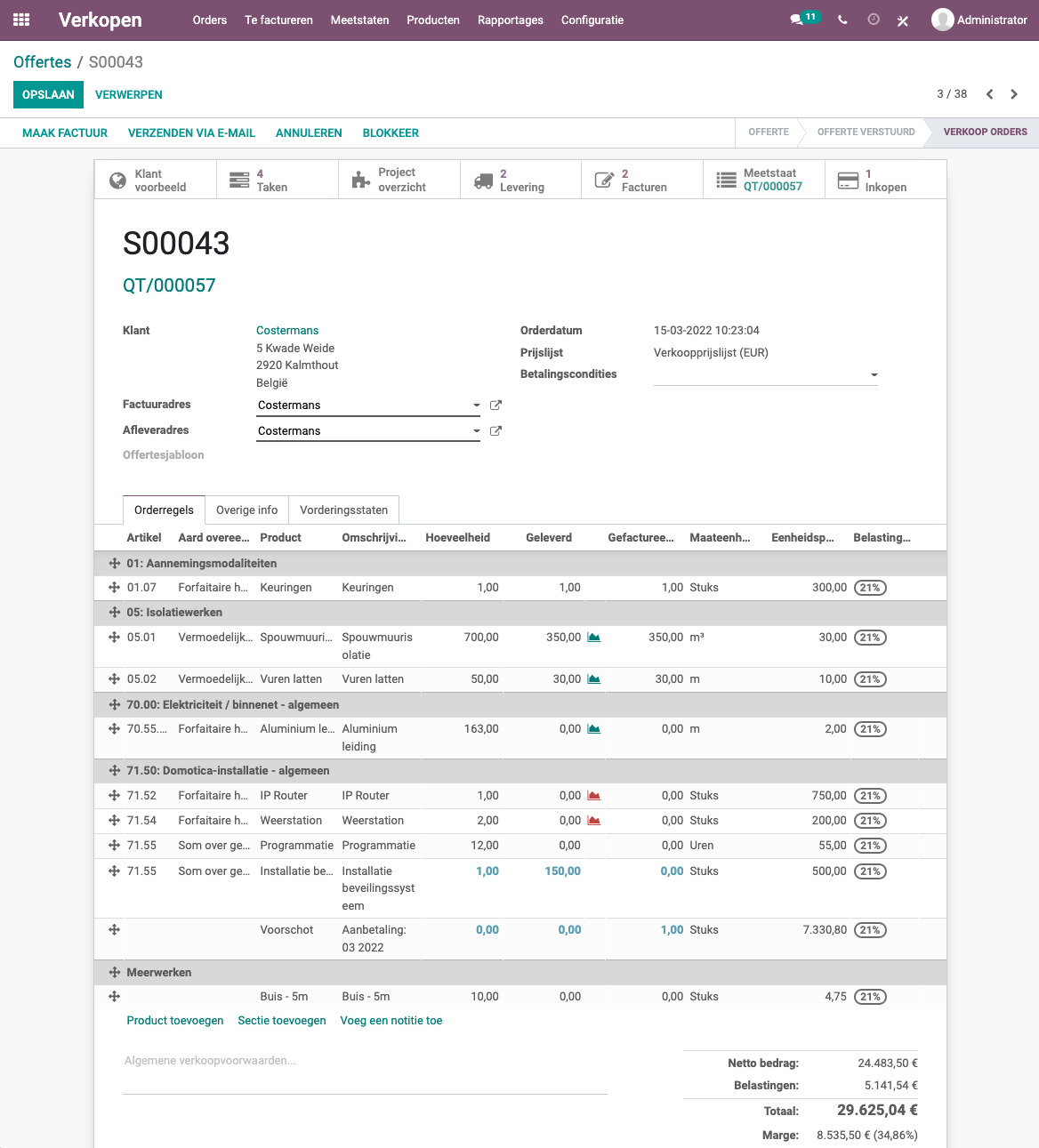 Odoo meet en vorderingsstaten voor de bouwsector